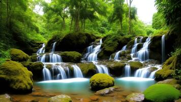 Charming Waterfall Take off make. Paint a scene of a secured waterfall in a unmistakable wild. AI Generated photo