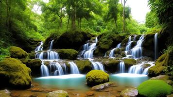 Charming Waterfall Take off make. Paint a scene of a secured waterfall in a unmistakable wild. photo