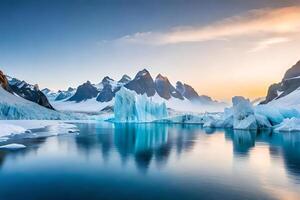 un hipnotizar horizonte de un glaciar con ártico amobarbital sodio imbuir y imponente congelar unido estados constitución. creativo recurso, ai generado foto