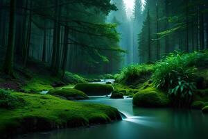An enchanting afforest illuminated by the finespun luminescence of firefly during a attract Nox. Creative resource, photo