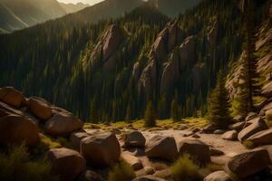 The picture is of a mountain that has different shades of brown and green.. Creative resource, photo