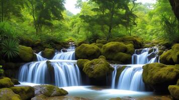 Charming Waterfall Take off make. Paint a scene of a secured waterfall in a unmistakable wild. photo