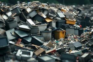 Electronic waste, or e-waste, landfill site, . Creative resource, AI Generated photo