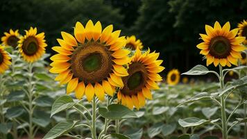 Closeup shot of a sunflower with a field of unmistakable on the surface. AI Generated photo