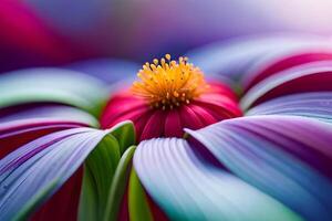 A closeup blast of a delicate dewdrop resting on the petal of a vibrant bloom. Creative resource, AI Generated photo