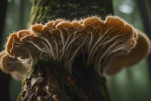 A clear image of how fungi and trees are connected below the ground in forests.. Creative resource, AI Generated photo