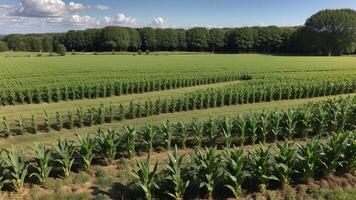green columns of made corn on a private agrarian field. photo
