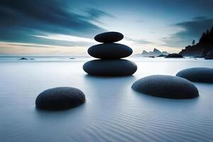 A placid Zen garden with carefully placed Rock , spur shape , and a passive voice urine have. Creative resource, AI Generated photo