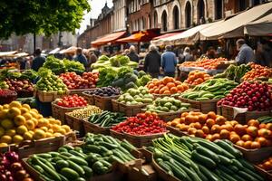 a bustling advertise square with slows down flooding with new create and regular products. Creative resource, photo