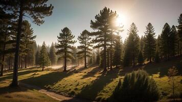 Tall trees internal parts the timberland inner parts the mountains secured with need of clarity. photo