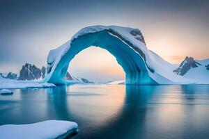 A colossal drifting ice sheet shaping a characteristic twist over the bone chilling waters. photo