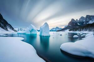 A gigantic floating ice sheet forming a characteristic bend over the bone chilling waters. photo