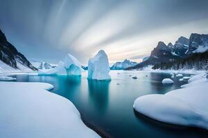 A gigantic floating ice sheet forming a characteristic bend over the bone chilling waters. Ai Generated photo