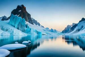 un hipnotizar horizonte de un glaciar con ártico amobarbital sodio imbuir y imponente congelar unido estados constitución. creativo recurso, ai generado foto