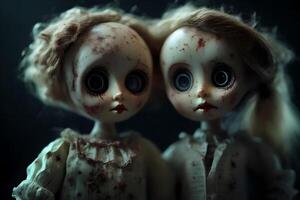 Disagreeable dolls, startling tremendous scale highlighting spooky highlights. Creative resource, AI Generated photo