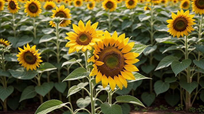 Closeup shot of a sunflower with a field of unmistakable on the surface.