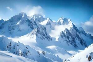 Snowy mountains under a clear blue sky, showing the beauty of winter.. Creative resource, AI Generated photo