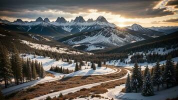 Staggering shot of unforgiving mountains secured in white snow. AI Generated photo