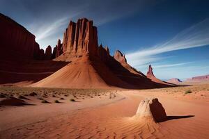 Magnificent ruddy shake arrangements rising against a clear blue sky in a leave scene. Ai Generated photo