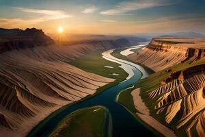 An forward die horizon of a odorize river Hydra through a huge vacate landscape. Creative resource, photo