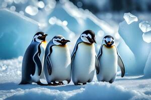 Delightful penguins, a polar favoring, delineated in chilly wonderland huge scale. Creative resource, AI Generated photo