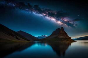 A mesmerizing night sky over a quiet lake, reflecting the stars and the Smooth Way. photo