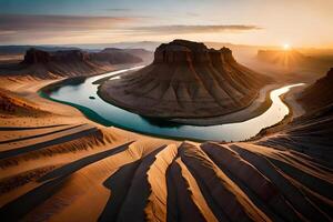 An Forth die horizon of a odorize river Hydra through a huge revoke landscape. Creative resource, photo