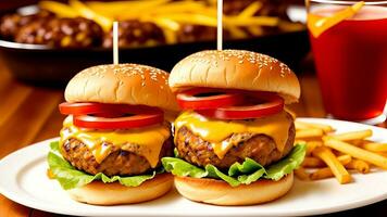 Fantastically scrumptious cheeseburger, engaging burger picture. AI Generated photo