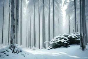 A painting of a winter forest, with colors that are light and shiny.. Creative resource, AI Generated photo