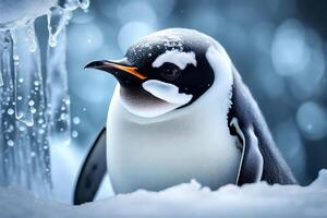 An charming penguin captured in chilly wonderland gigantic scale. Creative resource, AI Generated photo