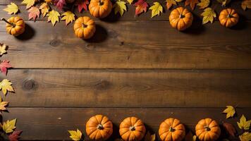 Thanksgiving holidays foundation, Pumpkin and collect time clears out on wooden foundation. photo