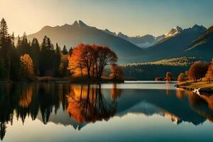 Appear a calm lake or lake reflecting the heavenliness of the passing year and the freshness of the show day one. photo