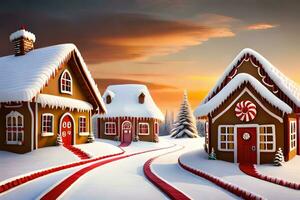 Plan a charming gingerbread town with lovable houses, sweet canes, and gingerbread individuals. Ai Generated photo