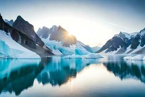 un hipnotizar horizonte de un glaciar con ártico amobarbital sodio imbuir y imponente congelar unido estados constitución. creativo recurso, ai generado foto