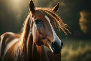 A tender horse depicted with charming large scale points of interest. Creative resource, AI Generated photo