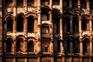An old and worn-out historical place that is starting to disappear, a close-up picture showing problems with maintaining it and the importance of safeguarding our cultural heritage. photo