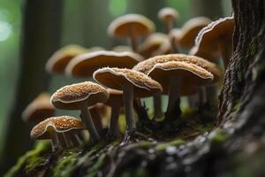 subterráneo, el hongos y arboles en bosques son vinculado juntos.. creativo recurso, ai generado foto