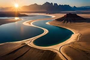 An forward die horizon of a odorize river Hydra through a huge vacate landscape. Creative resource, photo