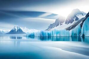 A hypnotize horizon of a glacier with arctic amobarbital sodium imbue and towering freeze United States Constitution. Creative resource, photo