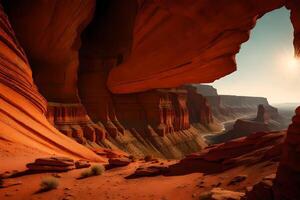 A beautiful sight of a very deep canyon colored in shades of red-brown. It makes people feel amazed.. Creative resource, photo
