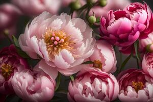 Beautiful peonies, which make a wonderful present for Mother's Day, are shown in pictures that are very-close and detailed.. Creative resource, photo
