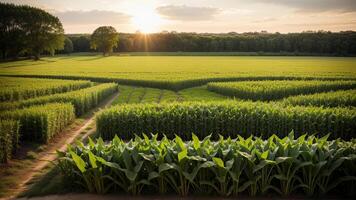 green columns of made corn on a private agrarian field. photo