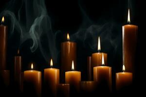 Spooky candles, spooky sweeping scale in a faintly lit setting. Creative resource, AI Generated photo