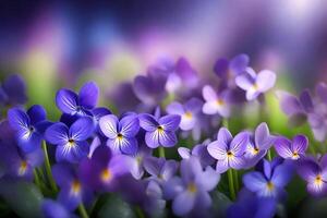 hermosa púrpura flores, celebrando internacional De las mujeres día en marzo 8, desplegado con vistoso y borroso fondo.. creativo recurso, ai generado foto