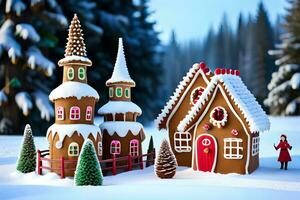 Make a unordinary town made totally of gingerbread, consolidate to with icing housetops and sweet highlights. Ai Generated photo