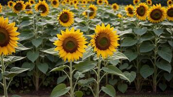 de cerca Disparo de un girasol con un campo de inequívoco en el superficie. ai generado foto