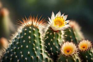 esta texto es acerca de cómo cactus flores prosperar en seco ambientes.. creativo recurso, ai generado foto