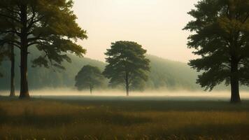 Tall trees inner parts the timberland internal parts the mountains secured with dimness. photo