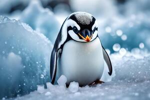 An charming penguin captured in chilly wonderland huge scale. Creative resource, AI Generated photo