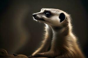 A inquisitive meerkat captured in perky studio lighting. Creative resource, AI Generated photo